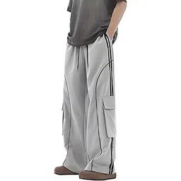 mehrang Cargo Pants with White Piping, Black Streetwear Track Pants, Side Pockets, Casual Athletic Wear-picture-17