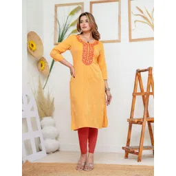 Mehsoos Floral Yoke Design Mirror Work Straight Cotton Kurta-picture-27