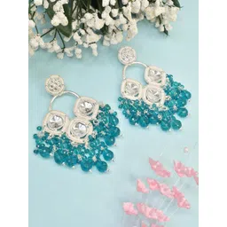 MEIRA JEWELLERY Artificial Stones Studded & Beaded Diamond Shaped Drop Earrings-picture-29