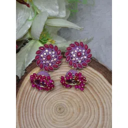 MEIRA JEWELLERY Artificial Stones Studded & Beaded Dome Shaped Jhumkas-picture-22