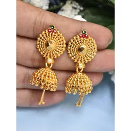 MEIRA JEWELLERY Artificial Stones Studded & Ghungroo Beaded Dome Shaped Jhumkas-picture-27