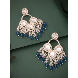 MEIRA JEWELLERY Gold-Plated Artificial Stones Studded & Beaded Contemporary Drop Earrings-picture-30
