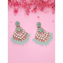 MEIRA JEWELLERY Gold-Plated Artificial Stones Studded & Beaded Contemporary Drop Earrings-picture-18