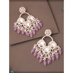MEIRA JEWELLERY Gold-Plated Artificial Stones Studded & Beaded Contemporary Drop Earrings-picture-13