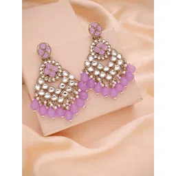 MEIRA JEWELLERY Gold-Plated Artificial Stones Studded & Beaded Contemporary Drop Earrings-picture-33