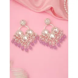 MEIRA JEWELLERY Gold-Plated Artificial Stones Studded & Beaded Contemporary Drop Earrings-picture-25