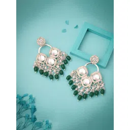 MEIRA JEWELLERY Gold-Plated Artificial Stones Studded & Beaded Contemporary Drop Earrings-picture-28