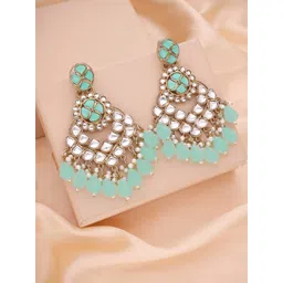 MEIRA JEWELLERY Gold-Plated Artificial Stones Studded & Beaded Contemporary Drop Earrings-picture-15