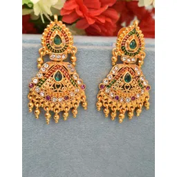 MEIRA JEWELLERY Gold-Plated Artificial Stones Studded & Beaded Contemporary Drop Earrings-picture-20
