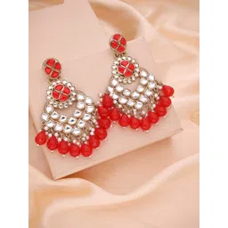 MEIRA JEWELLERY Gold Plated Artificial Stones Studded & Beaded Contemporary Drop Earrings-picture-37