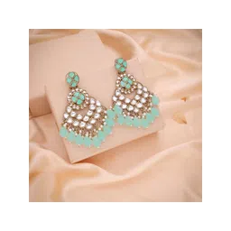 MEIRA JEWELLERY Gold Plated Artificial Stones Studded & Beaded Contemporary Drop Earrings-picture-34