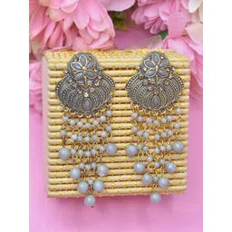 MEIRA JEWELLERY Gold-Plated Artificial Stones Studded & Beaded Contemporary Drop Earrings image 1