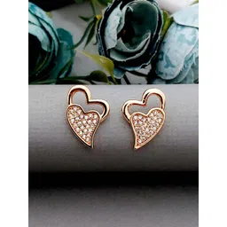 MEIRA JEWELLERY Gold-Plated Artificial Stones Studded Heart Shaped Studs-picture-16