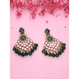 MEIRA JEWELLERY Gold Plated Artificial Studded And Beaded Floral Drop Earrings-picture-26