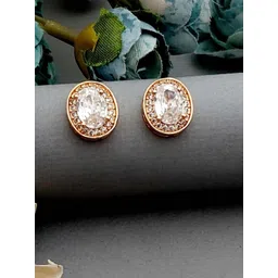 MEIRA JEWELLERY Rose Gold-Plated Artificial Stones Studded Oval Shaped Studs-picture-33