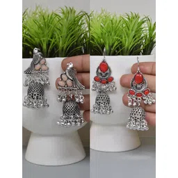 MEIRA JEWELLERY Set Of 2 Silver-Plated Dome Shaped Jhumkas-picture-41