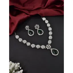 MEIRA JEWELLERY Silver-Plated American Diamond-Studded Jewellery Set-picture-23