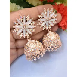 MEIRA JEWELLERY Silver-Plated Artificial Stones and Beads Floral Jhumkas image 1