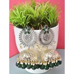 MEIRA JEWELLERY Silver Plated Artificial Stones Studded And Beaded Dome Shaped Jhumkas-picture-23