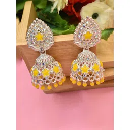 MEIRA JEWELLERY Silver Plated Artificial Stones Studded And Beaded Dome Shaped Jhumkas-picture-40