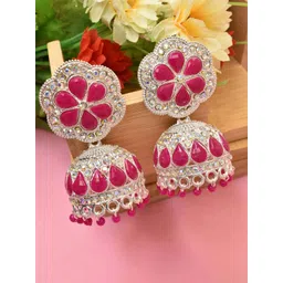MEIRA JEWELLERY Silver-Plated Artificial Stones Studded & Beaded Dome Shaped Jhumkas-picture-35