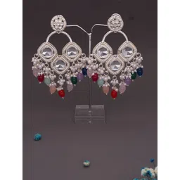 MEIRA JEWELLERY Silver-Plated Artificial Stones Studded & Beaded Drop Earrings-picture-41