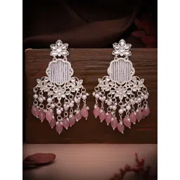 MEIRA JEWELLERY Silver Plated Artificial Stones Studded And Beaded Floral Drop Earrings-picture-17