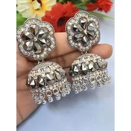 MEIRA JEWELLERY Silver-Plated Artificial Stones Studded Dome Shaped Jhumkas-picture-36