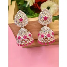 MEIRA JEWELLERY Silver-Plated Dome Shaped Artificial Stones And Beads Jhumkas Earrings-picture-13