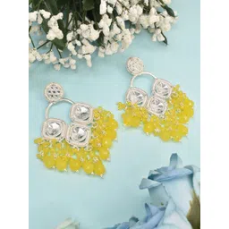 MEIRA JEWELLERY Silver Plated Kundan Stones Studded & Pearls Beaded Circular Drop Earrings-picture-24