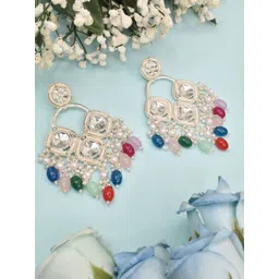 MEIRA JEWELLERY Silver Plated Kundan Stones Studded & Pearls Beaded Circular Drop Earrings-picture-33