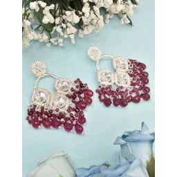MEIRA JEWELLERY Silver Plated Kundan Stones Studded & Pearls Beaded Circular Drop Earrings-picture-39
