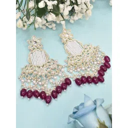 MEIRA JEWELLERY Silver Plated Kundan Stones Studded & Pearls Beaded Floral Chandbalis-picture-29