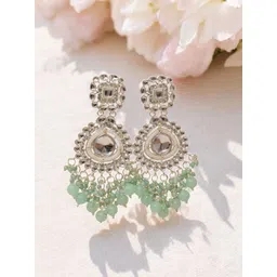 MEIRA JEWELLERY Silver Plated Kundan Stones Studded & Pearls Beaded Teardrop Drop Earrings-picture-23