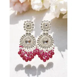 MEIRA JEWELLERY Silver Plated Kundan Stones Studded & Pearls Beaded Teardrop Drop Earrings-picture-34
