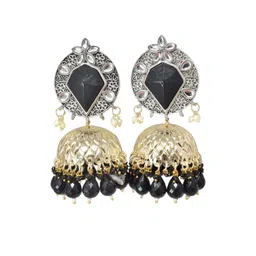 MEIRA JEWELLERY Silver-Plated Stones Studded & Pearls Beaded Dome Jhumkas image 4