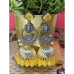 MEIRA JEWELLERY Silver-Plated Stones Studded & Pearls Beaded Dome Shaped Jhumkas-picture-15