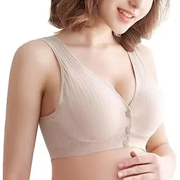 meizhimi fashion with passion Women Cotton Maternity Full Cup Non Padded Wire Free Leakproof Sleep Nursing Feeding Bra (Beige_2XL) (Pack of 1)-picture-35