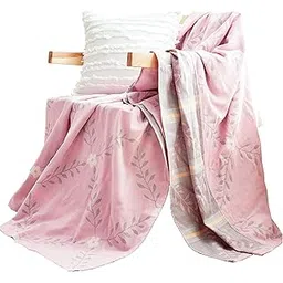 MEJU Flower Muslin Lightweight Summer Blanket for Bed Sofa Couch, 100% Combed Cotton 2 Layer Soft Warm Quick Dry Throw Blanket Bed Coverlet Sheet Flower Pink, Twin 60 in X 80 in-picture-28
