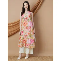 Melange By Lifestyle Beige Regular Fit Floral Print Kurta-picture-12