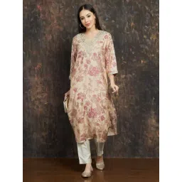 Melange By Lifestyle Beige Regular Fit Floral Print Kurta-picture-12