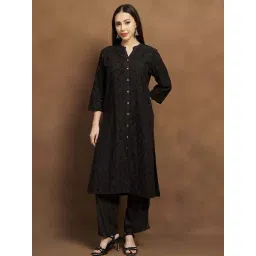 Melange By Lifestyle Black Cotton Regular Fit Embroidered Kurta-picture-14