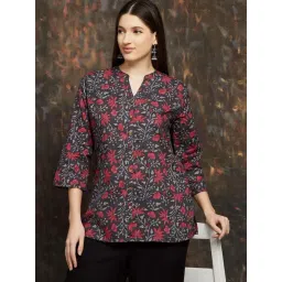 Melange By Lifestyle Black Cotton Regular Fit Printed Kurti-picture-32