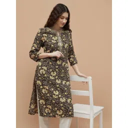 Melange By Lifestyle Black Regular Fit Floral Print Kurta-picture-37
