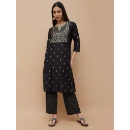 Melange By Lifestyle Black Regular Fit Printed Kurta-picture-18