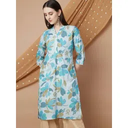 Melange By Lifestyle Blue Cotton Regular Fit Printed Kurta-picture-35