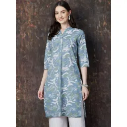Melange By Lifestyle Blue Cotton Regular Fit Printed Kurta-picture-12