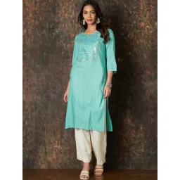 Melange by Lifestyle Blue Embroidered Straight Kurta-picture-43