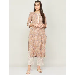 Melange by Lifestyle Floral Printed Gotta Patti Pure Cotton Kurta with Palazzos-picture-29