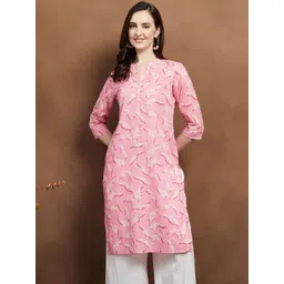 Melange by Lifestyle Floral Printed Mandarin Collar Pure Cotton Kurta-picture-30